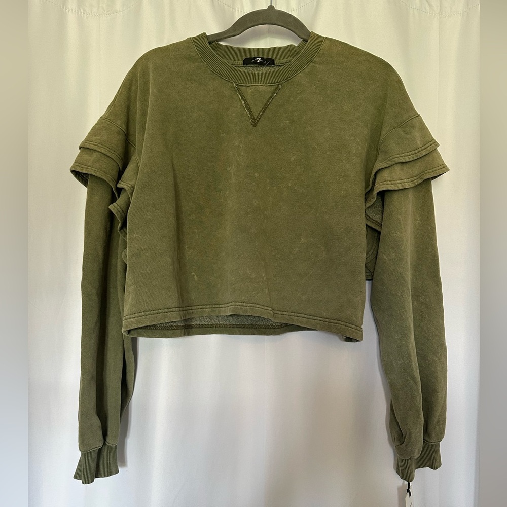 7 For All Mankind Olive Green Cropped Sweatshirt